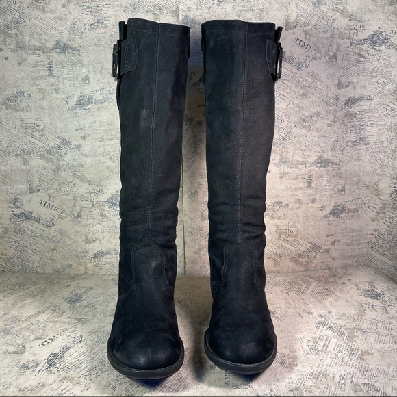 Paul Green Women's Black Suede Leather Buckle Zippered Tall Boots - Picture 5 of 15